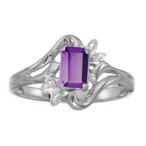 10k White Gold Emerald-cut Amethyst And Diamond Ring