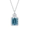 thumbnail image 1 of 10k White Gold Emerald-cut Blue Topaz and Diamond Halo Necklace, 1 of 6