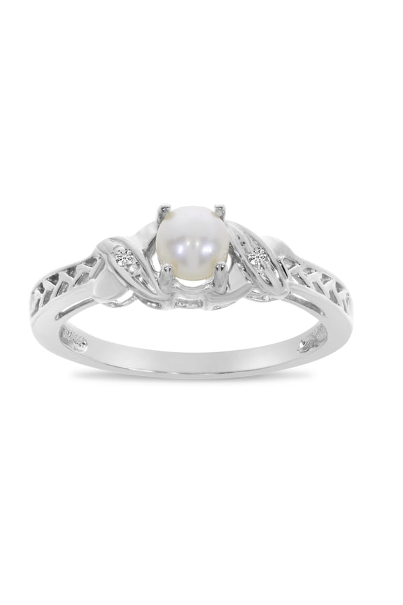10k White Gold Freshwater Cultured Pearl And Diamond Ring