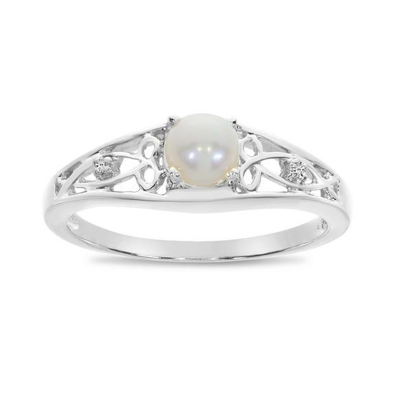 10k White Gold Freshwater Cultured Pearl And Diamond Ring