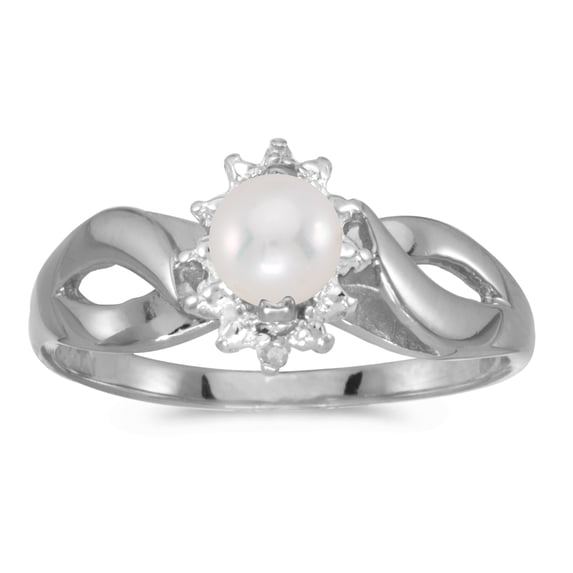 10k White Gold Freshwater Cultured Pearl And Diamond Ring