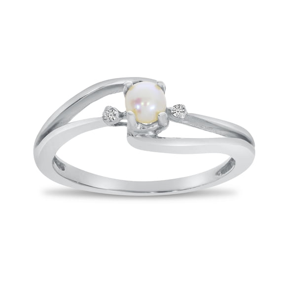 10k White Gold Freshwater Cultured Pearl And Diamond Wave Ring