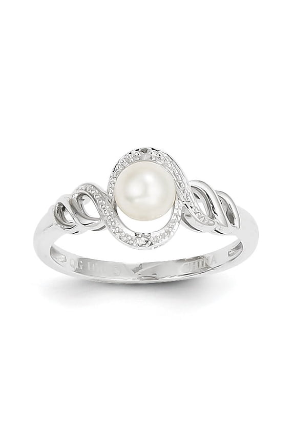 10k White Gold Freshwater Cultured Pearl Diamond Ring