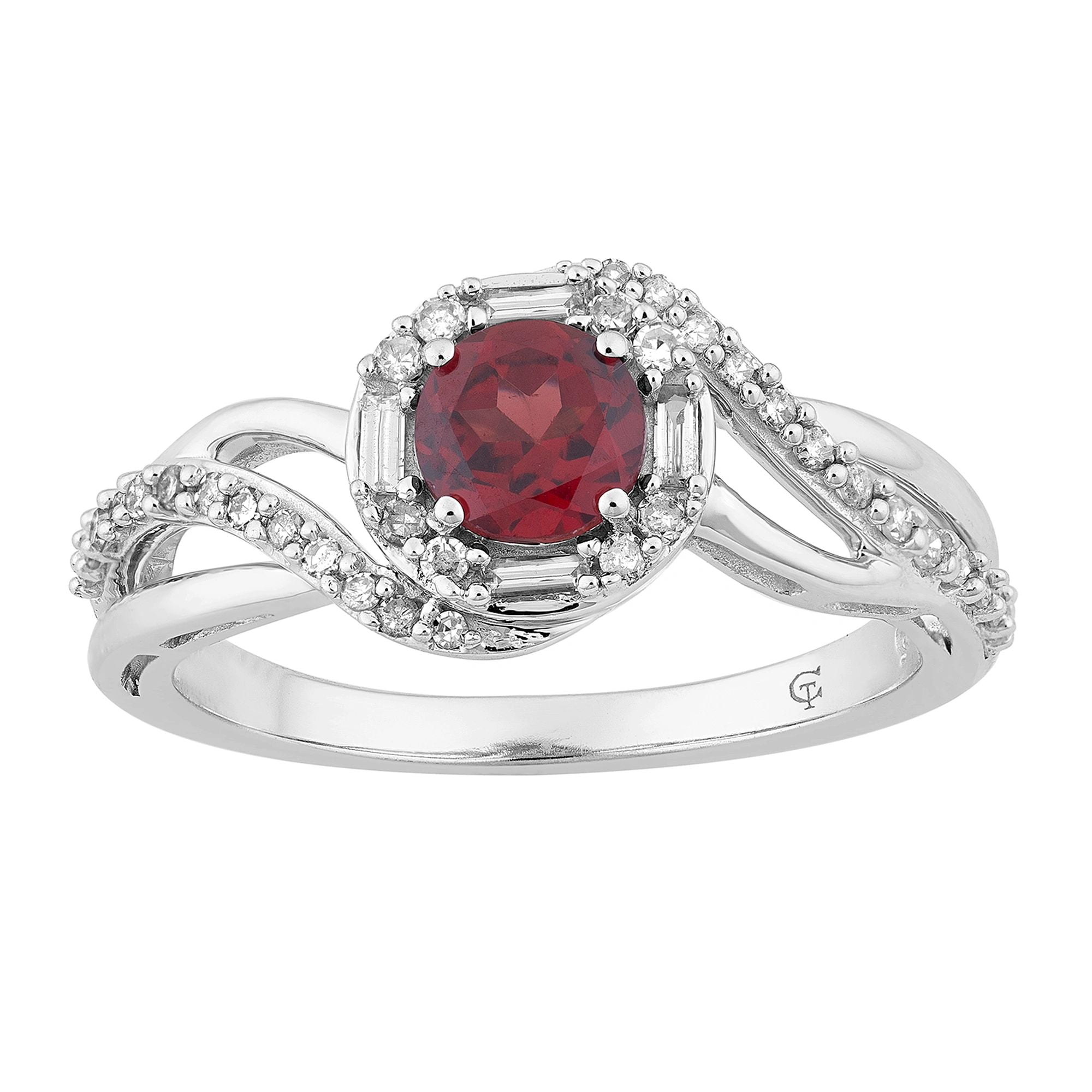 10k White Gold Garnet & 1/4 Carat T.W. Diamond Swirl Ring