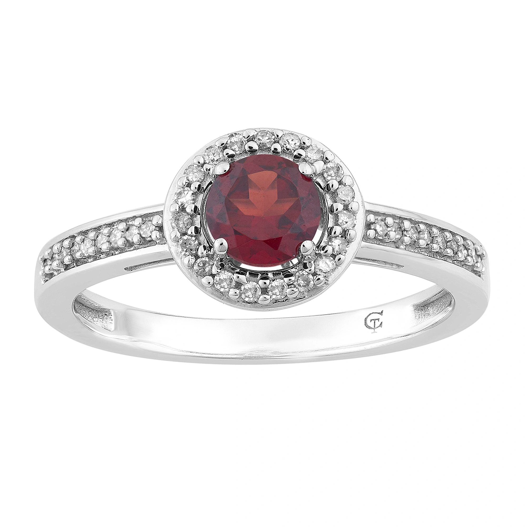 10k White Gold Garnet & 1/6 Carat T.W. Diamond Halo Ring
