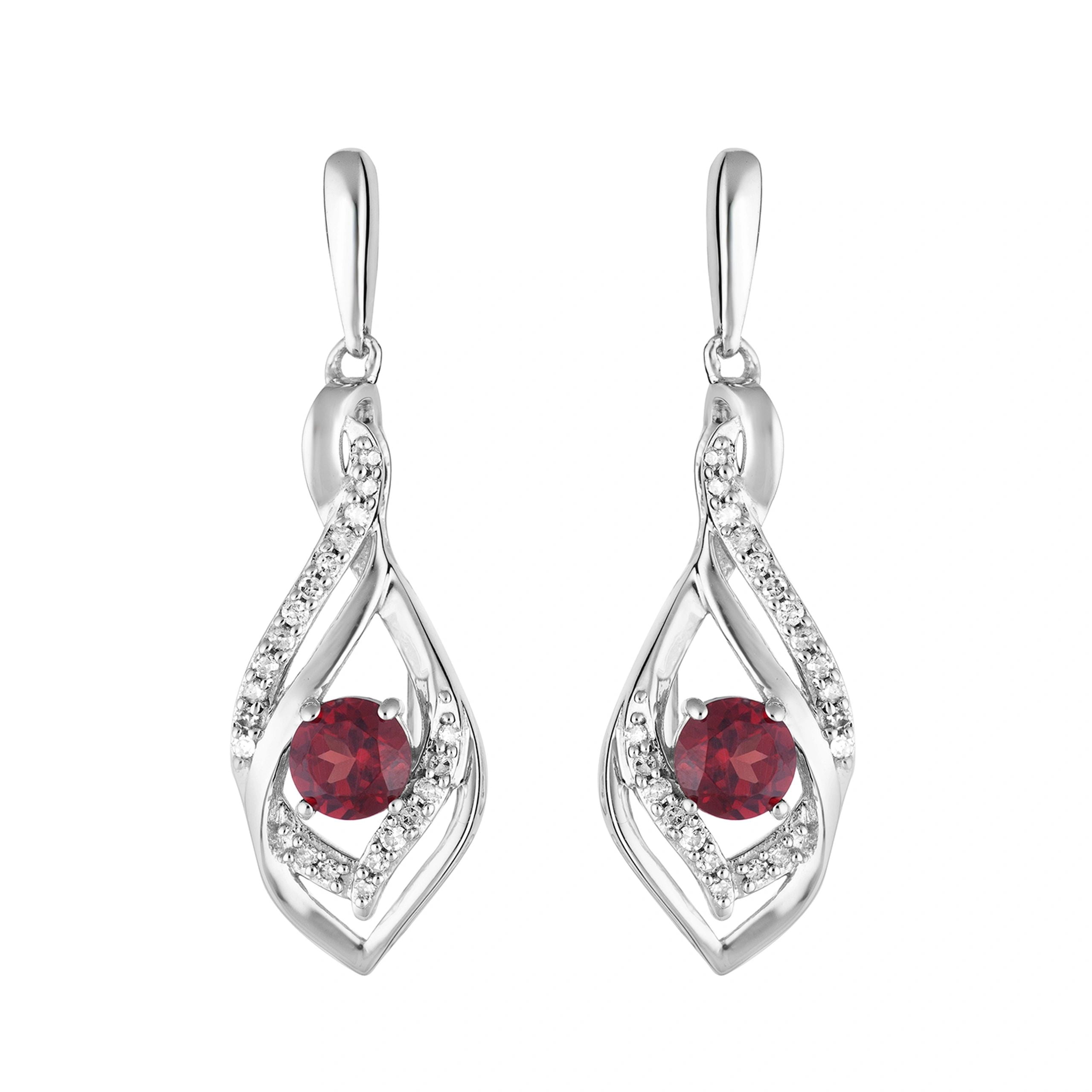 10k White Gold Garnet & 1/8 Carat T.W. Diamond Drop Earrings