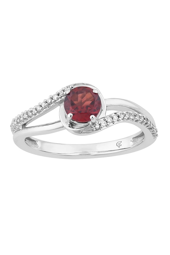 10k White Gold Garnet & 1/8 Carat T.W. Diamond Swirl Ring