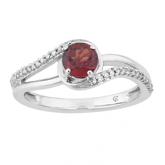 10k White Gold Garnet & 1/8 Carat T.W. Diamond Swirl Ring