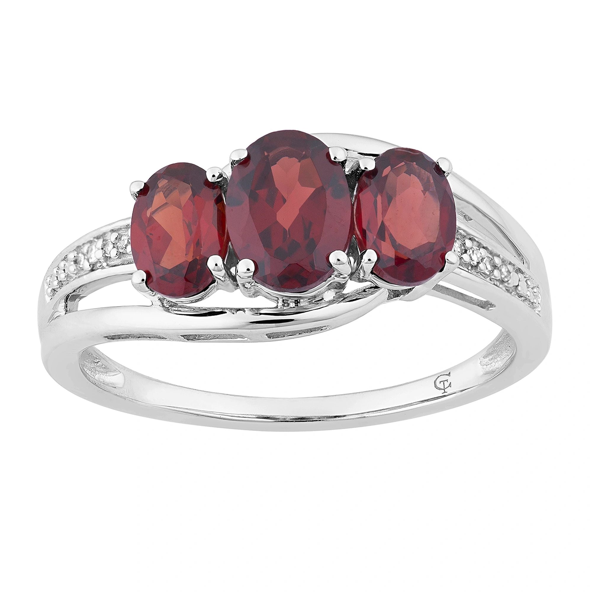 10k White Gold Garnet Diamond Accent 3-Stone Ring