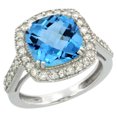 thumbnail image 1 of 10k White Gold Genuine Blue Topaz Ring Cushion-cut 9x9mm Diamond Halo size 5, 1 of 2