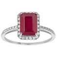 thumbnail image 1 of 10k White Gold Genuine Emerald-cut 2.25ct Ruby and Diamond Halo Ring, 1 of 5