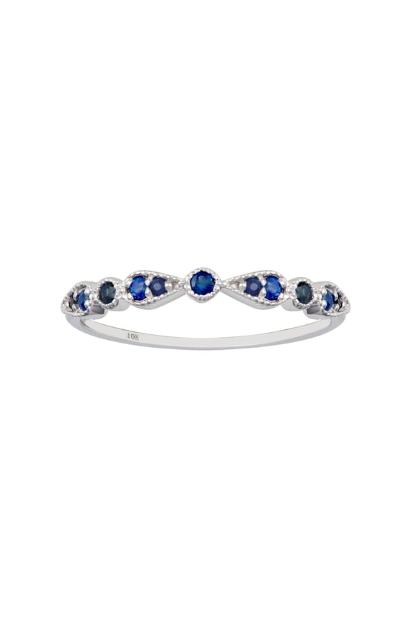 10k White Gold Genuine Round Sapphire Stackable Band