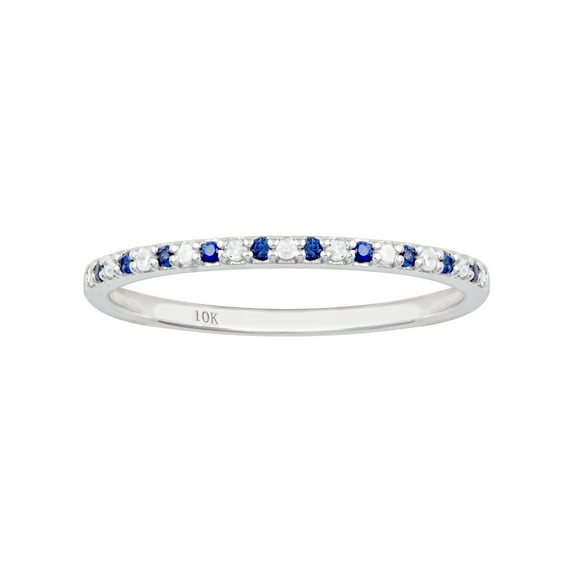 10k White Gold Genuine Sapphire and Diamond Petite Stackable Band