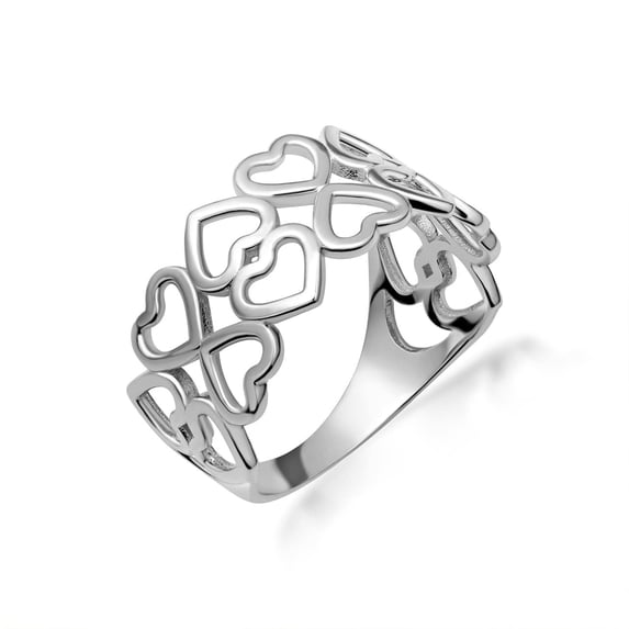 10k White Gold Hearts Double Band Love Ring (Size 9.75)