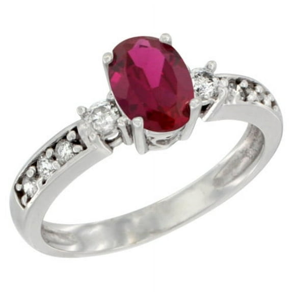 10k White Gold High Quality Natural Ruby Ring Oval 7x5 mm Diamond Accent, size 6