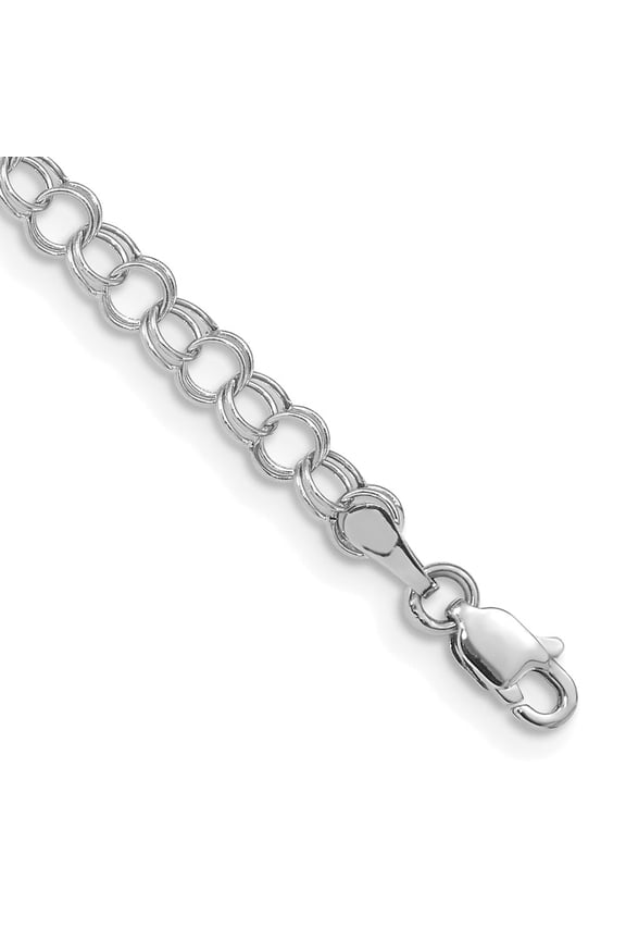 10k White Gold Hollow Double Link Charm Bracelet