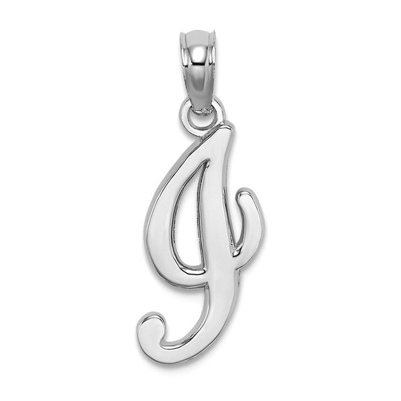 10k White Gold I Script Letter Name Personalized Monogram Initial High Polish Charm Pendant Necklace for Women