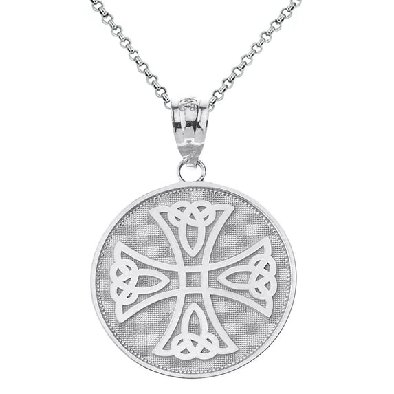 10k White Gold Infinity Knot Celtic Cross Disc Pendant / Necklace (22 Inches)