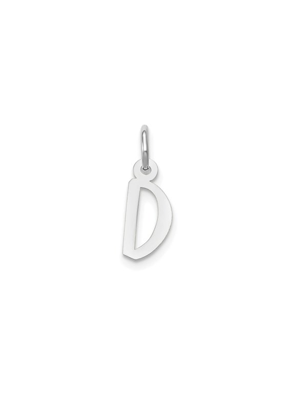 10k White Gold Initial D Pendant Charm, Polished Block Letter Alphabet Monogram Jewelry