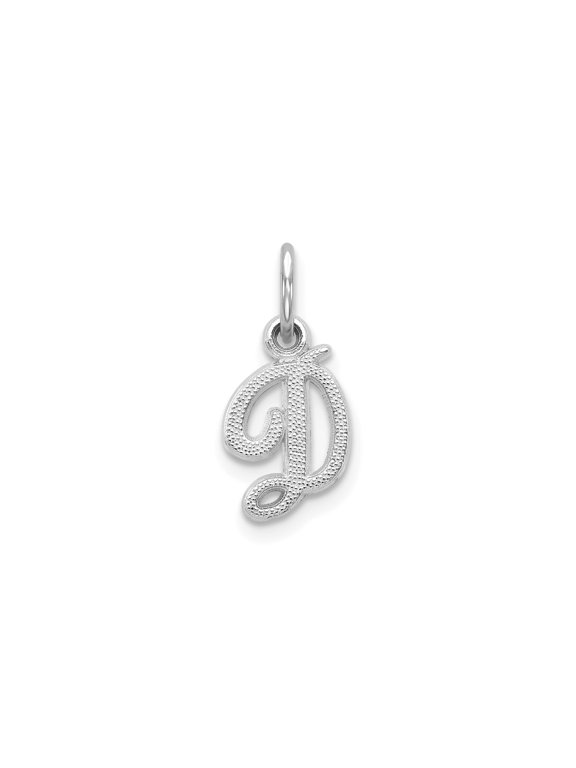 10k White Gold Initial D Pendant Charm, Textured Script Letter, Unisex, Jewelry Stores Network