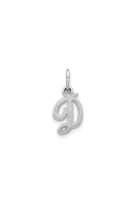 10k White Gold Initial D Pendant Charm, Textured Script Letter, Unisex, Jewelry Stores Network