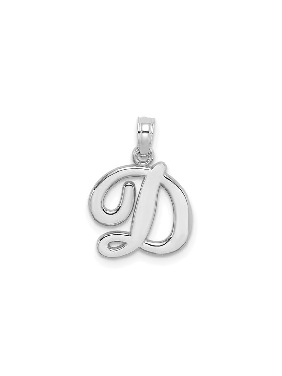 10k White Gold Initial D Pendant Charm, Cursive Letter Monogram for Women