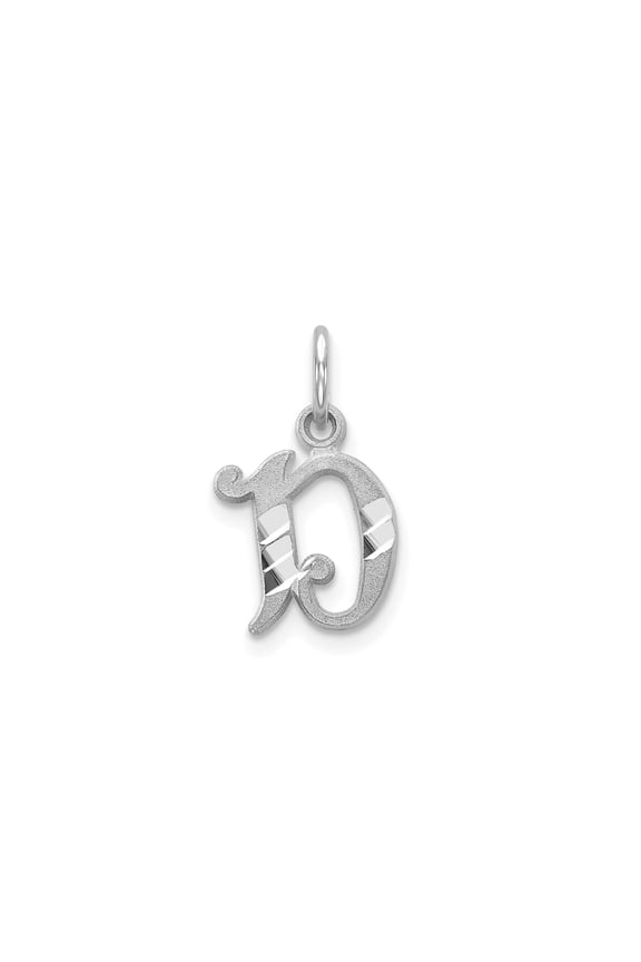 10k White Gold Initial D Pendant for Women, Script Letter Charm with Polished and Textured Finish, Personalized Jewelry Symbolizing Identity and Elegance