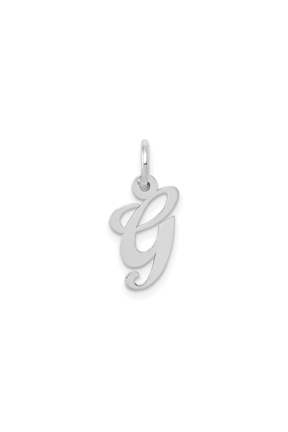10k White Gold Initial G Pendant for Women, Polished Script Monogram Charm, Cursive Letter Necklace Accent, Dainty Personalized Jewelry for Layering or Custom Design