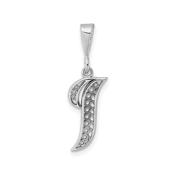 10k White Gold Initial J Pendant for Women, Filigree Monogram Necklace Charm with Textured Detail, Personalized Alphabet Jewelry for Fashion or Sentimental Style