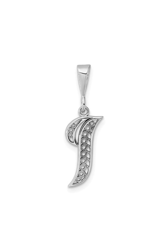 10k White Gold Initial J Pendant for Women, Filigree Monogram Necklace Charm with Textured Detail, Personalized Alphabet Jewelry for Fashion or Sentimental Style