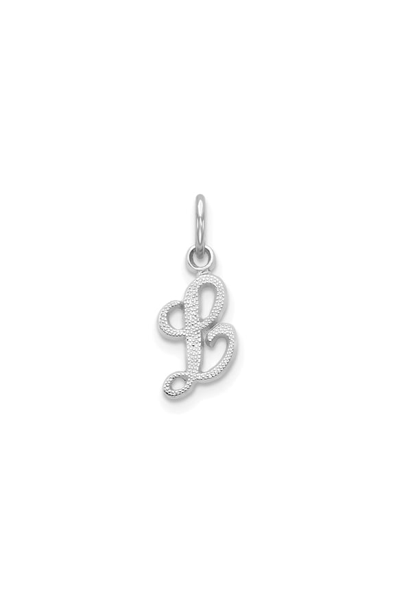 10k White Gold Initial L Pendant for Women, Textured Script Letter Charm for Necklace or Bracelet, Monogram Jewelry Symbolizing Love and Identity, Elegant Everyday Fine Jewelry