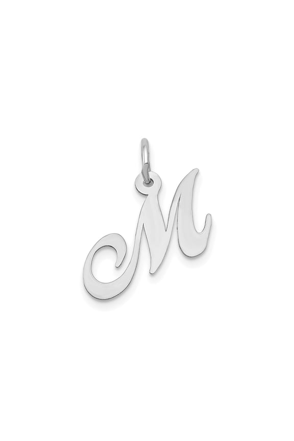 10k White Gold Initial M Pendant for Women, Polished Script Letter Charm, Cursive Monogram Jewelry, Dainty Alphabet Necklace, Personalized Style Accessory