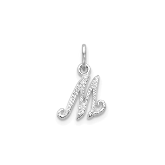 10k White Gold Initial M Pendant for Women, Textured Script Monogram Charm, Personalized Letter Necklace for Everyday Wear or Fine Jewelry Collection