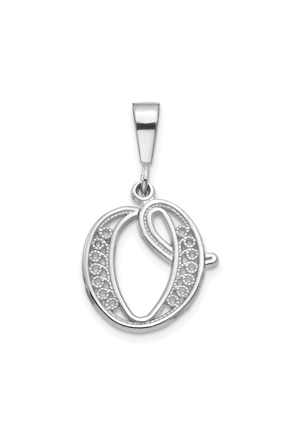 10k White Gold Initial O Pendant for Women, Diamond-Cut Openwork Design, Script Monogram Necklace Charm, Personalized Letter Jewelry, Elegant Fashion Accessory