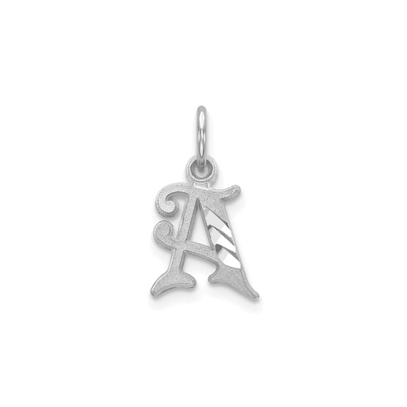 10k White Gold Initial A Pendant for Women or Unisex, Textured Script Letter Charm with Polished Accents, Monogram Alphabet Jewelry for Necklace or Bracelet
