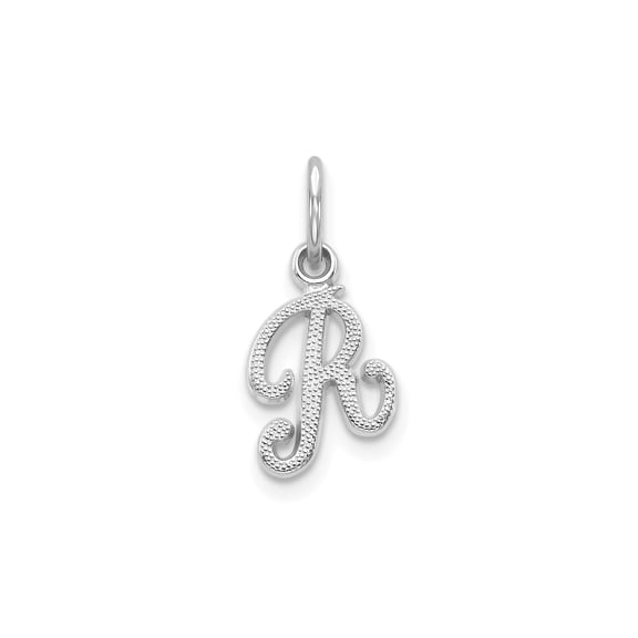 10k White Gold Initial R Pendant Charm with Script Texture for Women or Unisex Wear, Alphabet Letter Necklace, Monogram Jewelry, Personalized Symbol, Minimalist Gold Accessory