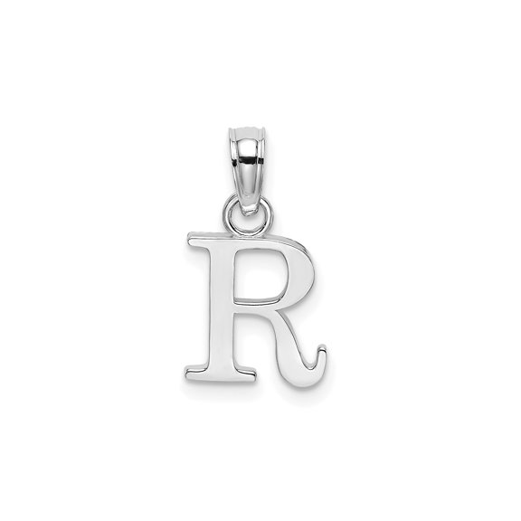 10k White Gold Initial R Pendant Necklace for Women or Unisex Wear, Block Letter Charm with Polished Finish, Personalized Monogram Jewelry, Classic Alphabet Symbol Accessory