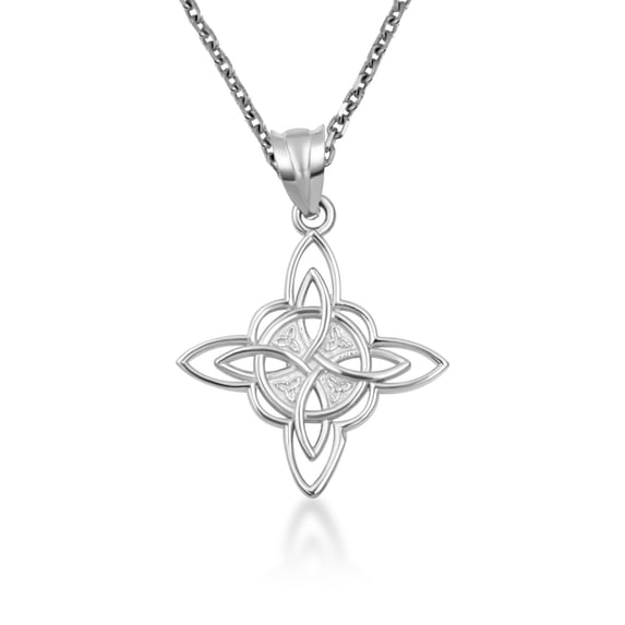 10k White Gold Irish Celtic Cross Trinity Knot Pendant / Necklace (16 Inches)