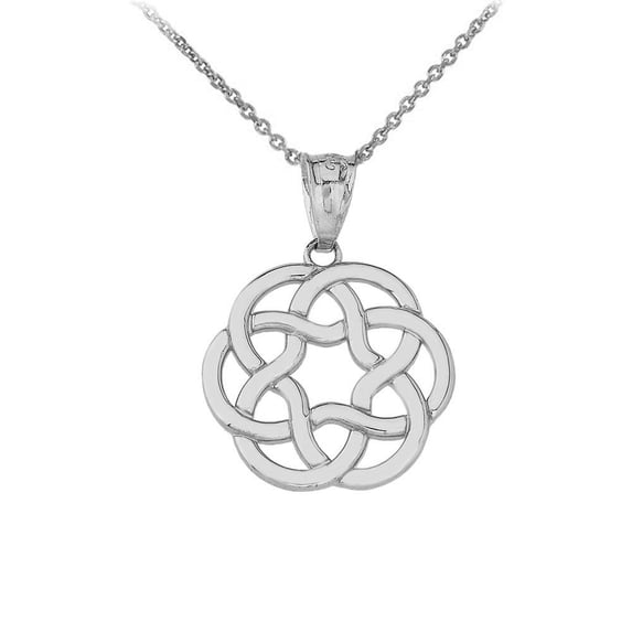 10k White Gold Irish Celtic Trinity Knot Pendant / Necklace (20 Inches)