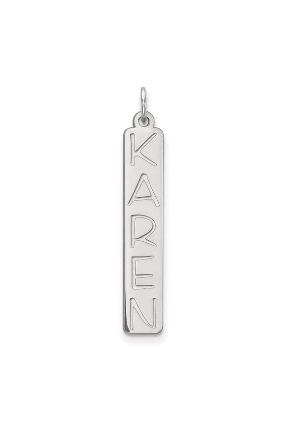 10k White Gold Large Vertical Personalized Bar Charm Pendant