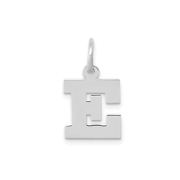 10k White Gold Letter E Initial Pendant Charm, Polished Block Monogram Jewelry