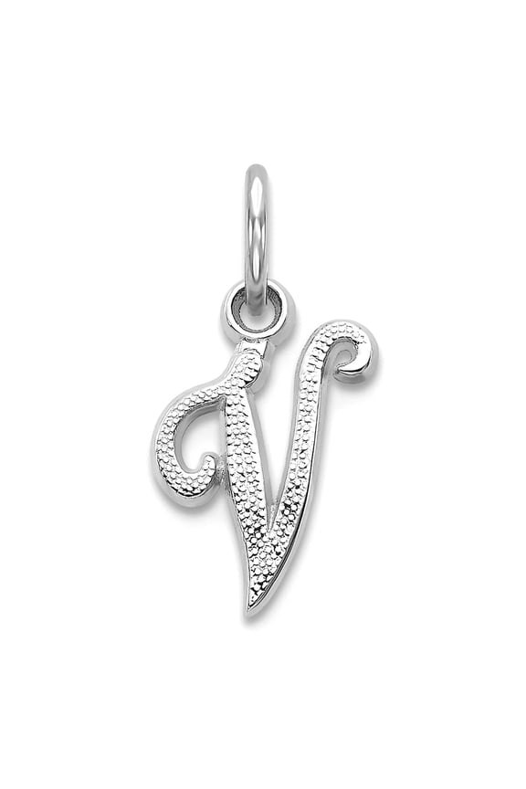 10k White Gold Letter Name Personalized Monogram Initial V Charm Pendant Necklace for Women