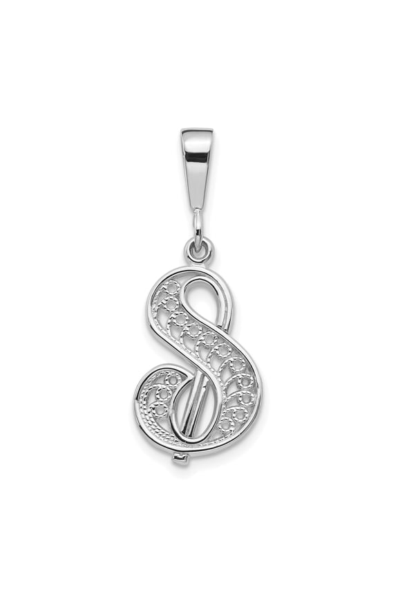 10k White Gold Letter S Pendant for Women or Unisex, Filigree Script Initial Charm, Personalized Alphabet Monogram Necklace, Fine Jewelry Symbolizing Identity and Style