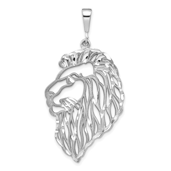 10k White Gold Lion Head Pendant Necklace for Men or Unisex Wear, Openwork Design Symbolizing Strength, Courage, Leadership, Bold Leo Zodiac Jewelry, Masculine Statement Accessory