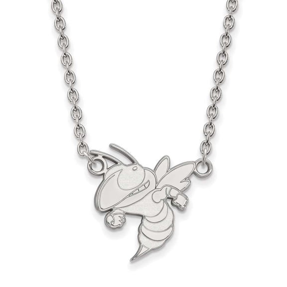 10k White Gold LogoArt Georgia Institute of Technology Yellow Jacket Large Pendant 18 inch Necklace Q1W050GT-18