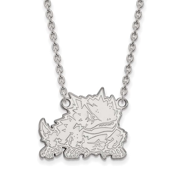 10k White Gold LogoArt Texas Christian University Horned Frog Large Pendant 18 inch Necklace Q1W025TCU-18