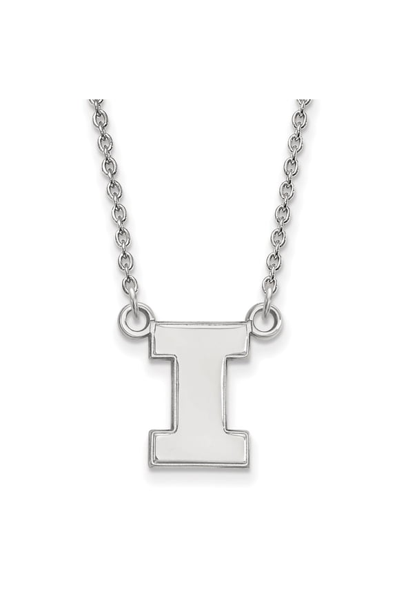 10k White Gold LogoArt University of Illinois Letter I Small Pendant 18 inch Necklace Q1W015UIL-18