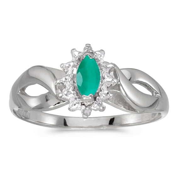 10k White Gold Marquise Emerald And Diamond Ring