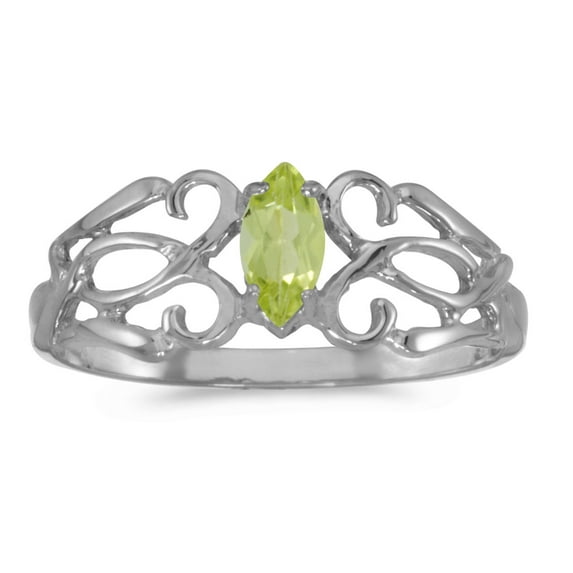10k White Gold Marquise Peridot Filagree Ring
