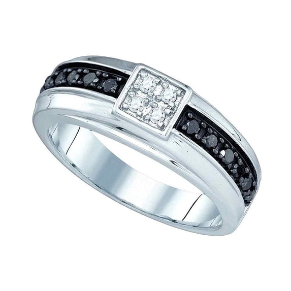10k White Gold Mens Black Colored Diamond Wedding Anniversary Band Ring 3/8 Cttw